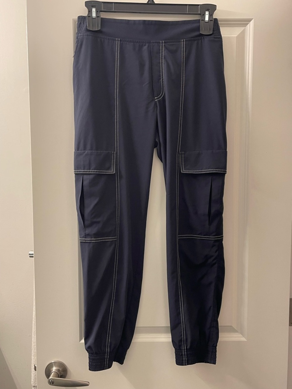 Athleta Navy Cargo Joggers with Contrast Stitching